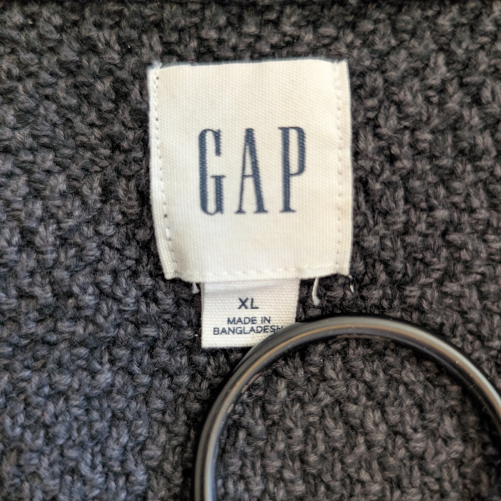 GAP Men XL 100% Cotton Cardigan Sweater Gray Grandpa Cottage Cabin Preppy Grunge - Picture 6 of 7